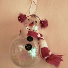 Snowman Christmas Ornament Red White Striped Scarf Ear Muffs picture