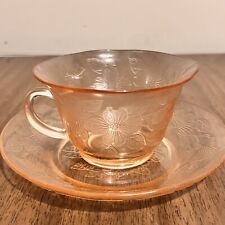 Vintage MacBeth-Evans Pink Dogwood Apple Blossom Glass Teacup and Saucer Set picture