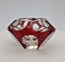 BEAUTIFUL CZECH VINTAGE BOHEMIAN CUT CRYSTAL RUBY TO CLEAR ASHTRAY 3.8