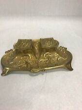 Vintage DL DEPOSE double ink well Brass Ornate lid marked 10 by 7 inch trinket picture