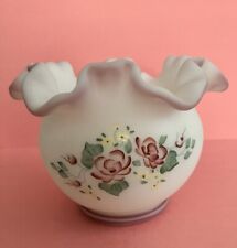 Vintage Fenton Bowl Vase White Custard Glass With Roses picture