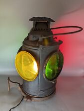 ✨ Antique Railroad THE ADLAKE NON SWEATING LAMP CHICAGO Yellow Red Green Glass picture