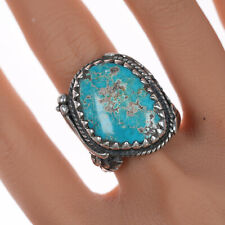 sz11 Vintage Native American TJ Sterling ring with turquoise picture