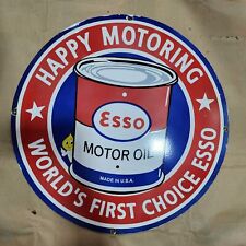 ESSO MOTORING PORCELAIN ENAMEL SIGN 30 INCHES ROUND picture