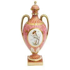 Minton England Hand Painted Pink Porcelain Lidded Urn Vase Boullemier 1894 picture