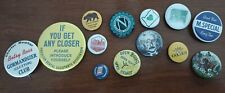 Collectible Vintage Lot of 13 Pin Back Buttons Different Sizes  Mix Theme picture