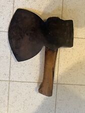 ANTIQUE GEORGE CAST STEEL BLACKMITH BROAD AXE SIGNED MARKED STUBBY HANDLE picture