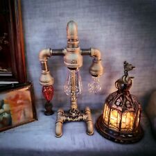 Industrial Pipe Three Bulb Lamp steampunk style with on/off valve switch picture