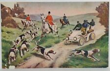 Equestrian English Hunt, A Strong Scent, Dogs & Men Automobile Postcard T13 picture