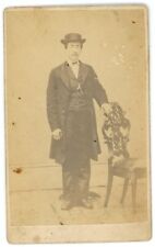 CIRCA 1880'S Named CDV Rugged Man Mustache in Suit & Hat Statler Johnstown, PA picture