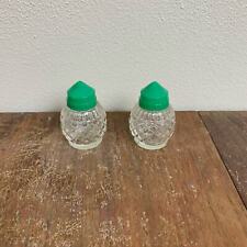 Medco VINTAGE diamond cut glass & green plastic salt & pepper Shakers  picture