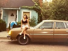 Z1 Photograph Woman Poses On Old Car 1980's picture