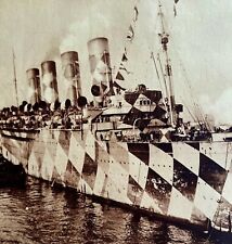 Mauritania Camo Battleship New York Harbor 1920s WW1 Navy Military GrnBin2 picture