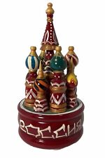 Vintage Handmade Russian Wood St Basil Cathedral Rotating 8” x 4” Music Box picture