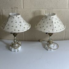 2 Vintage Metal Fluted Table Lamps with Milk Glass base Shade Antique finish picture