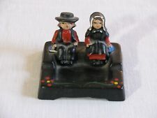Vtg Square Cast Iron Sitting Amish Couple Ashtray, Unmarked picture