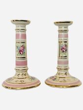 Vtg Pair of 2 French Floral Painted Porcelain Candlestick Holders 9