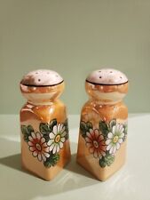 Vintage Lusterware Salt & Pepper Shakers Japan Peach Floral Pattern 3.5