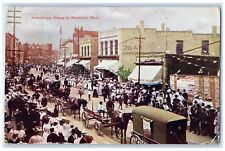 1912 Something Doing Crowd Horse Carriage US Flag Manistee Michigan MI Postcard picture