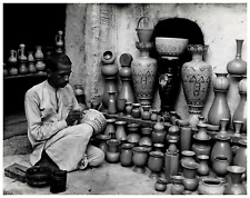 India, Delhi, Blue Pottery Craftsman, Vintage Print, ca.1920 Vintage Print.  picture