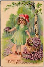 c1910s GEL Greetings Postcard Girl / Violet Flowers 