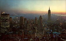 New York City NY skyline Empire state building at sunset ~ postcard sku187 picture