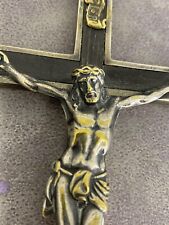 Antique Cross Jesus Crucifix SilverPlated Christian Religion Pendent Church 1913 picture