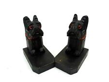 German Wood 2 Carved Scottie Scotty Dogs With Glass Eyes Vintage 4 7/8