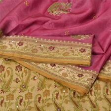 Sanskriti Vintage Brown/Pink Sarees Pure Silk Hand Beaded Premium Sari Fabric picture