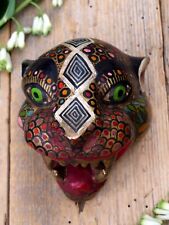 #6 Leopard Jaguar or Tiger Wood Mask Small Sz Handmade Guerrero Mexican Folk Art picture