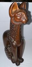 Vintage Egyptian Cat Goddess Bastet Statue Hand Carved Wood 12”Tall Signed picture