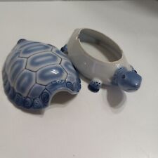 Vintage White And Blue Ceramic Turtle Ashstray/ Trinket Box picture