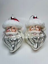 2 Santa Claus Head Glass Christmas Tree Ornament picture