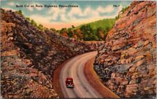 Rock Cut on State Highway PA Antique Car Pennsylvania Vintage Postcard picture