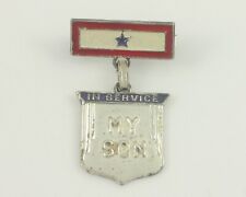 WW11 Vintage Sterling Silver Enamel Son in Service Shield Dangle Homefront Pin picture
