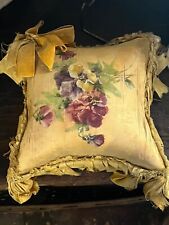 C. 1800s Antique Silk Victorian Pillow Hand Painted, Lace & Velvet Ribbon RARE picture