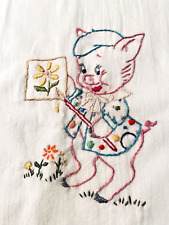 Vintage Embroidered Pigs Flour Sack Dish Towels Drying Cloths 28