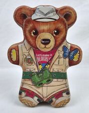 Vintage Bear Cookie Tin Container Let's Make It Bearable Nature Bear Shaped picture
