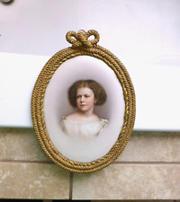 Hand Painted Antique Porcelain Plague Beautiful Victorian Young Girl Org Frame picture