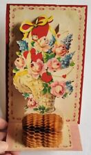Large Vintage Honeycomb Fancy Fold Down 1950s Valentine Basket Of Flowers picture