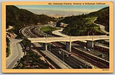 Vtg Hollywood California CA Cahuenga Freeway 1940s View Linen Postcard picture