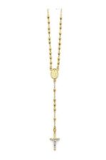 14K Solid Yellow Gold 3mm Beads Rosary Necklace Virgin Mary Rosario Collar Oro picture
