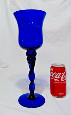 VINTAGE LARGE COBALT BLUE GLASS HURRICANE GOBLET CANDLE HOLDER 12-3/4