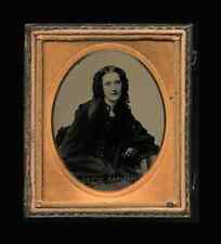 1/6 1850s Ambrotype Photo Beautiful Woman in Mourning Clothing picture