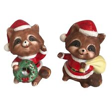 Homco Raccoon Pair Figurines Christmas Holiday Lot of 2 3.5