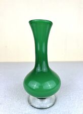 Vintage Handblown Small Green Glass Vase With Clear Stemmed Bottom 6.5” MCM picture