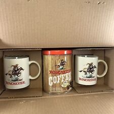 RARE VTG Winchester COFFEE MUG SET Complete w/ Tin of New Sealed Bag of Coffee picture