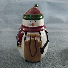 Nonni's Biscotti Cookie Jar Snowman Sled Hand Painted 12” Tall Christmas picture
