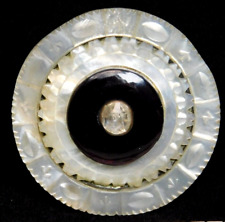 LARGE Antique 18th C. Carved Pearl Shell BUTTON w Purple Glass Paste NICE 1&7/16 picture