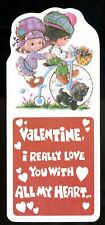 Vintage Valentines Day Card Retro BONNIE BONNETS SCOTTIE DOG & BICYCLE NOS picture